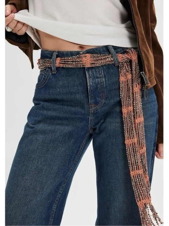 Free People Bohemian Damsel Metallic Beaded Crochet Wrap Belt & Skinny Scarf NWT main image 10